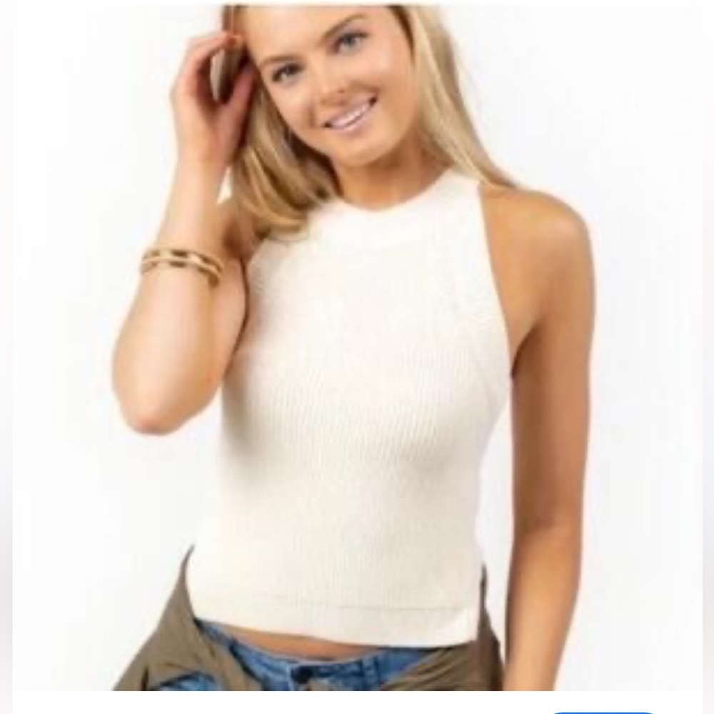 Harper Heritage - Sleeveless Ribbed Knit Sweater Top – Cream, Size Small